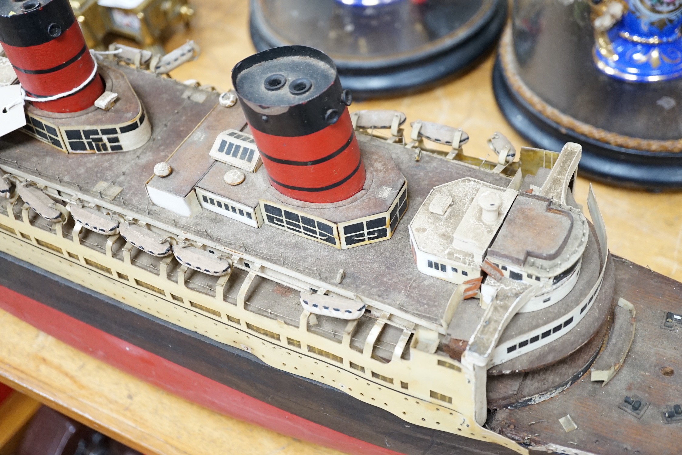 A large scratch built model, Queen Elizabeth ocean going liner, 105cms long